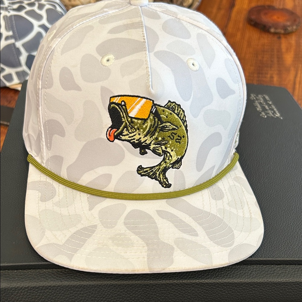 White Camo Cap with Fish Embroidery